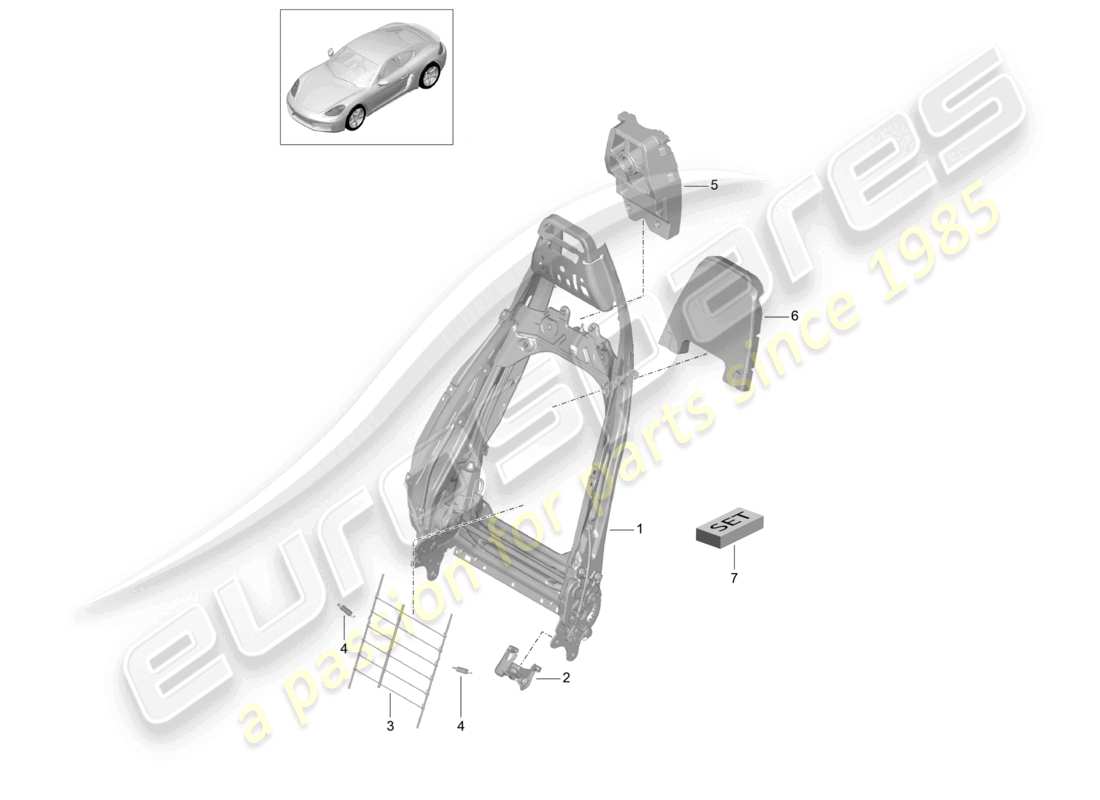 porsche 2025 (718 cayman) cadre de dossier siège sport plus accessoires diagramme des pièces
