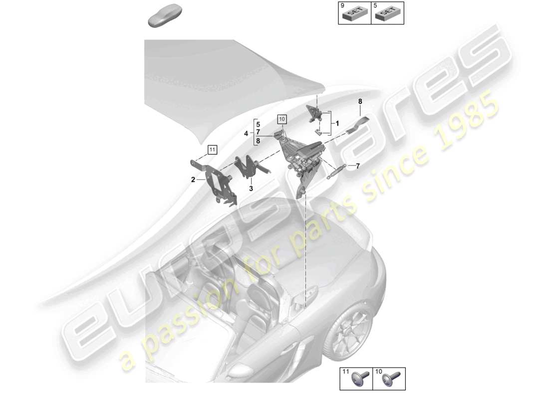 porsche 2021 (718 boxster spyder) schéma des pièces du dispositif de tension