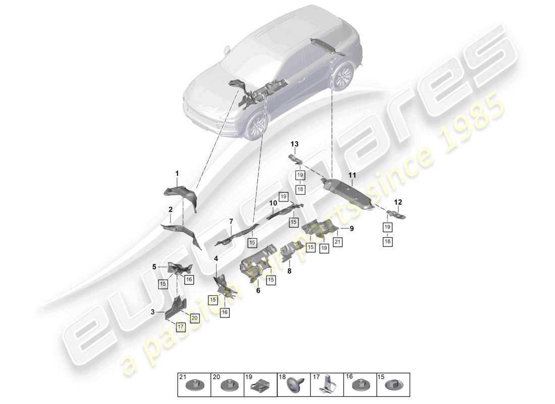 porsche 2026 (cayenne e3 pa) diagramme des pièces des accessoires de soubassement d'isolation thermique