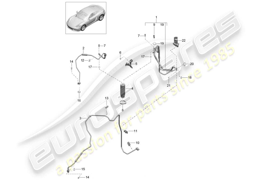 porsche 2021 (718 cayman) circuit de réfrigérant conduite de réfrigérant schéma des pièces du sécheur