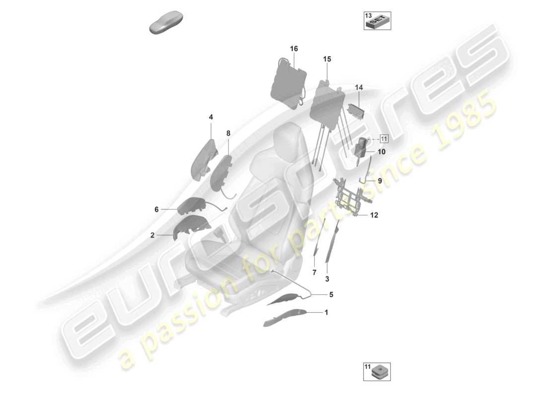 porsche 2022 (taycan 9j1-1) composants pneumatiques pour siège pour véhicules avec réglage électrique du siège 14-way pour modèles avec sièges réglables électriquement 18-way schéma des pièces