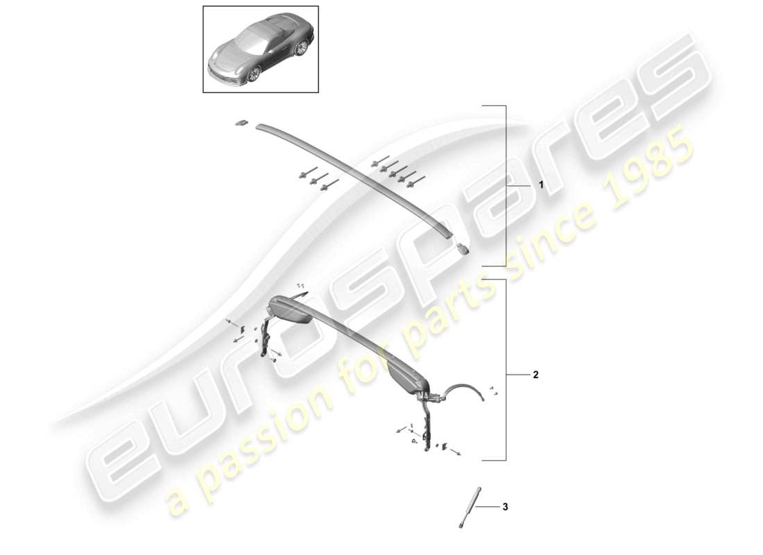porsche 2021 (991-2 r/gt3/rs) cadre supérieur arche de toit vérin à gaz diagramme des pièces