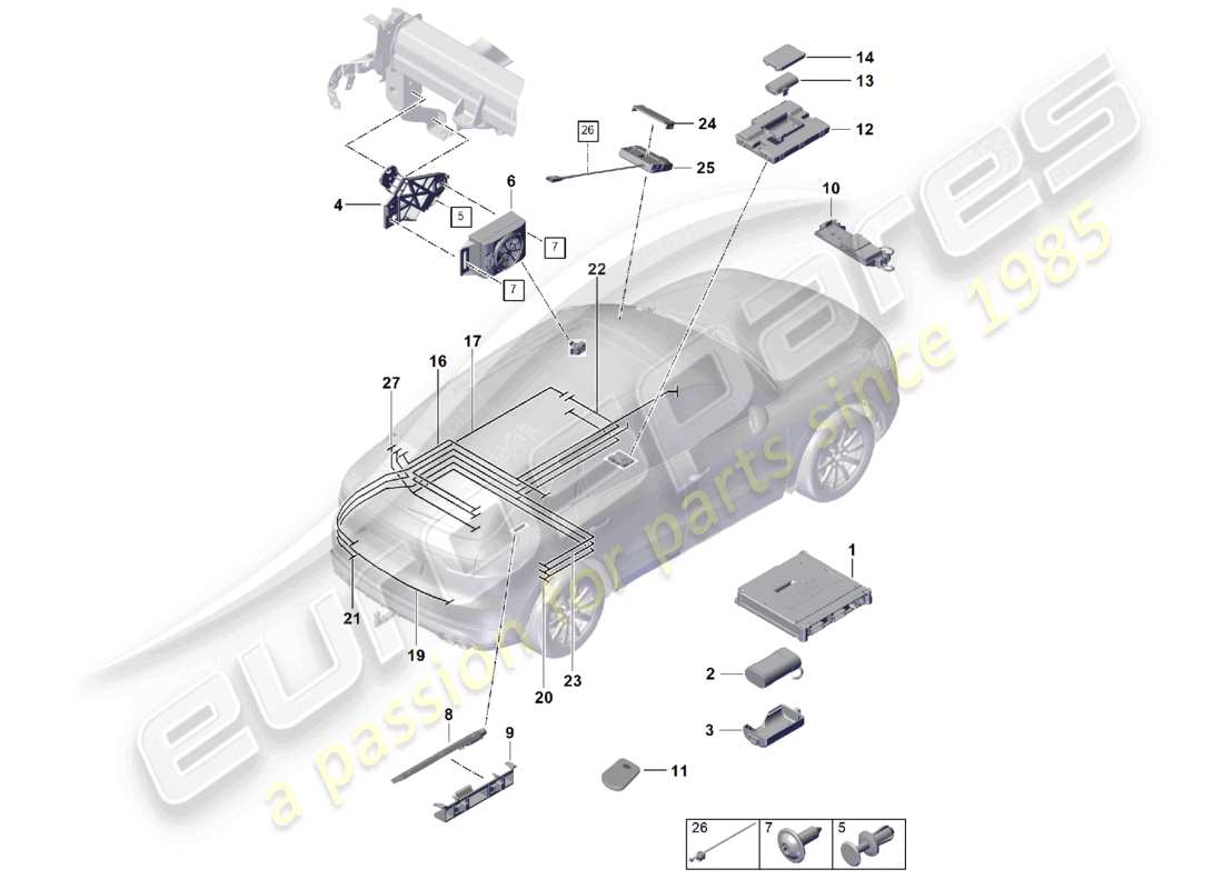 porsche 2021 (cayenne e3 9ya/9yb) pour les modèles avec téléphone et appel d'urgence schéma des pièces