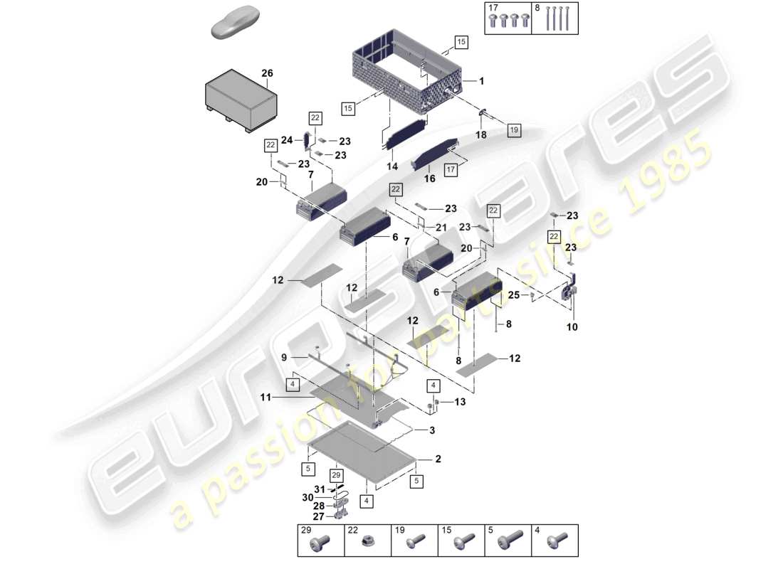 porsche 2025 (cayenne e3 pa) batterie hybride inférieure pièces individuelles schéma des pièces
