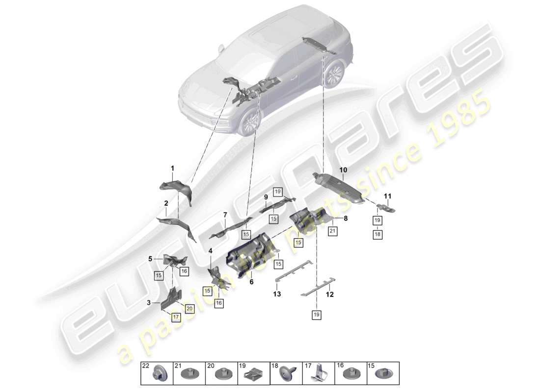 porsche 2025 (cayenne e3 pa) diagramme des pièces des accessoires de soubassement d'isolation thermique
