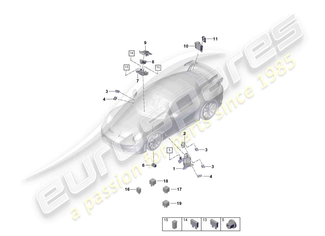 porsche 2025 (992-2 gt3) schéma des pièces du tableau de bord du système électrique central