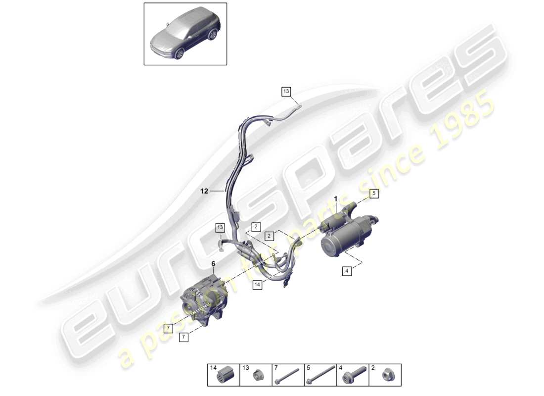 porsche 2024 (cayenne e3 9ya/9yb) schéma des pièces de l'alternateur de démarrage