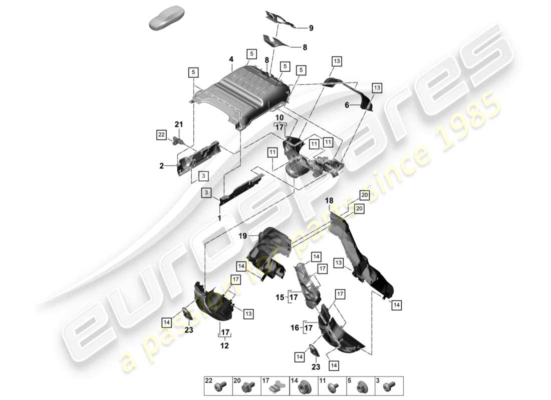 porsche 2024 (panamera 971-2) système d'échappement isolation thermique canal de guidage d'air pour les véhicules équipés d'un filtre à particules à essence schéma des pièces
