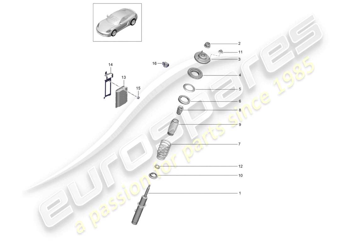 porsche 2021 (718 cayman) diagramme des pièces des amortisseurs de suspension