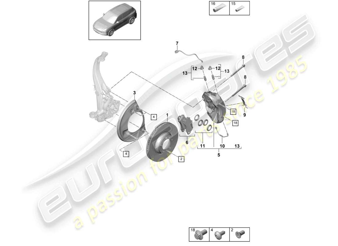 porsche 2024 (cayenne e3 9ya/9yb) frein à disque 18 essieu avant noir/vert schéma des pièces