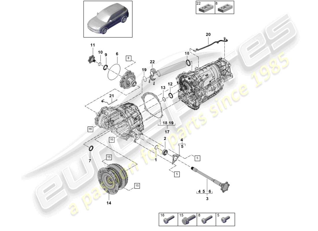 porsche 2024 (cayenne e3 9ya/9yb) 8-speed boîte de vitesses automatique pour transmission intégrale schéma des pièces du convertisseur d'arbre à bride