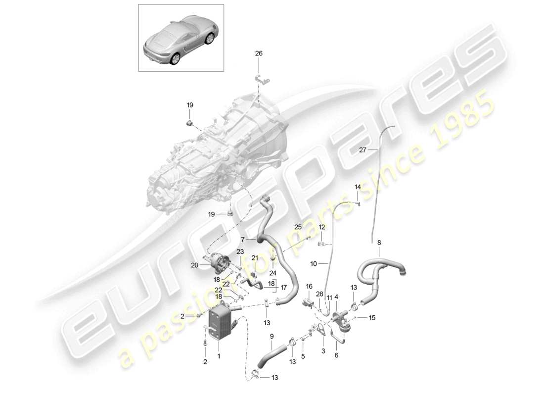 porsche 2024 (718 cayman) schéma des pièces du tuyau d'huile de l'échangeur de chaleur de la boîte de vitesses manuelle et du tuyau d'eau