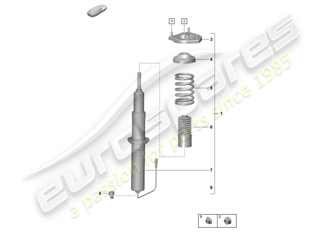 porsche 2026 (718 boxster spyder) diagramme des pièces des amortisseurs et des ressorts hélicoïdaux
