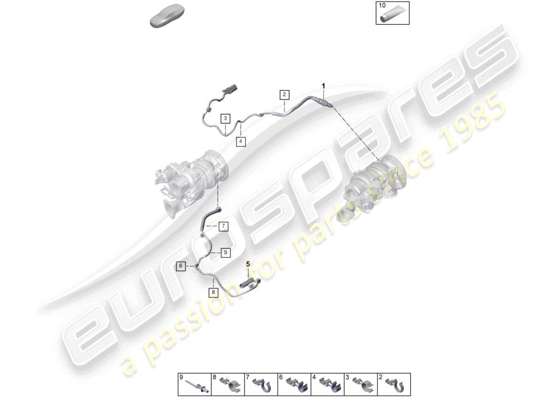 porsche 2024 (panamera 976) schéma des pièces de la sonde lambda du turbocompresseur à gaz d'échappement