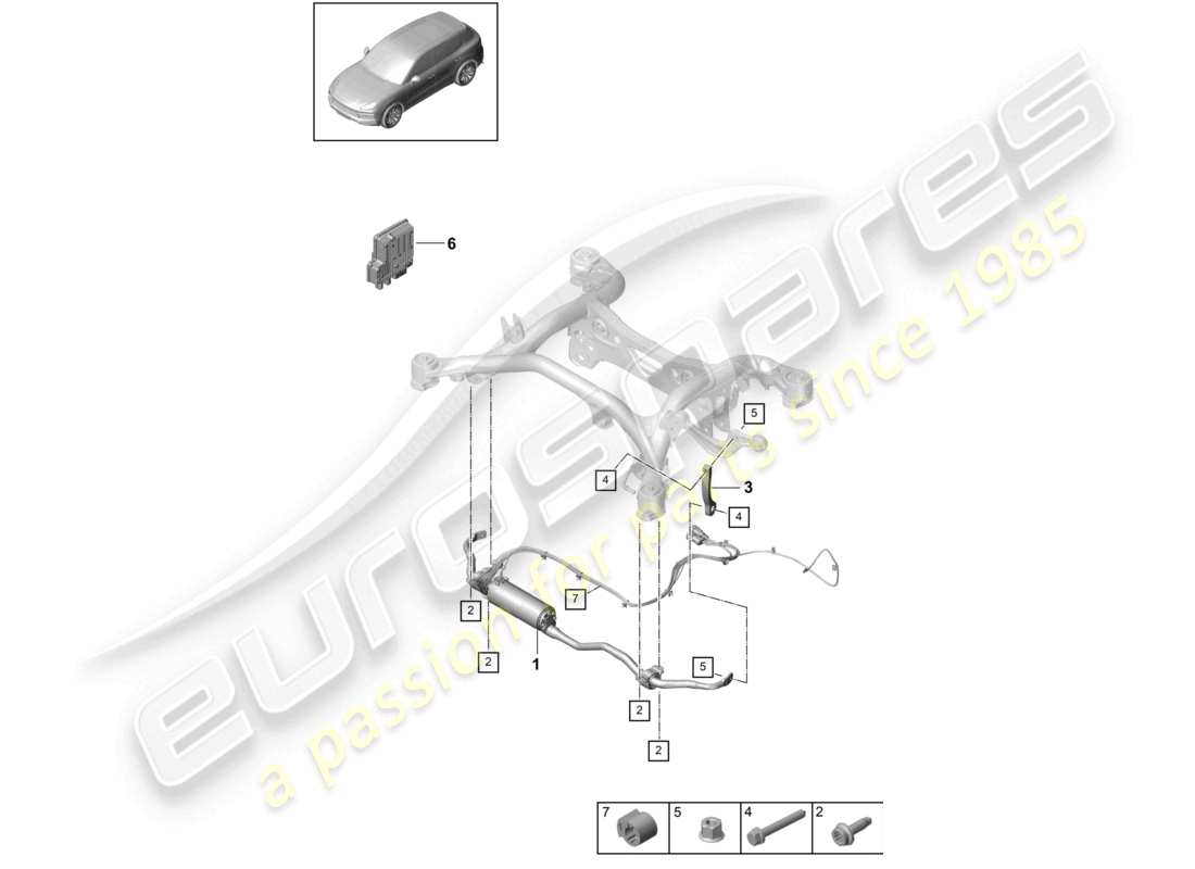 porsche 2024 (cayenne e3 9ya/9yb) schéma des pièces de l'essieu arrière de la barre anti-roulis