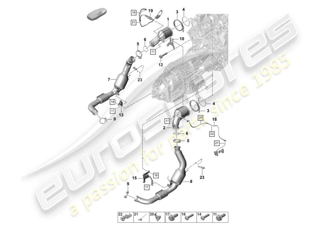 porsche 2021 (panamera 971-2) système d'échappement convertisseur catalytique filtre à particules essence sonde lambda schéma des pièces