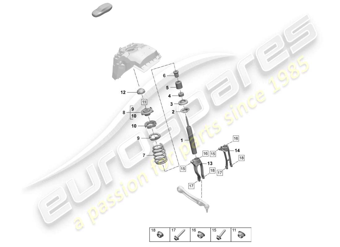 porsche 2025 (macan-e) suspension à ressorts en acier jambe de suspension, complète schéma des pièces du ressort hélicoïdal
