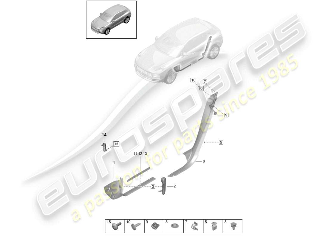 porsche 2021 (macan) schéma des pièces des accessoires de seuil de porte inférieur