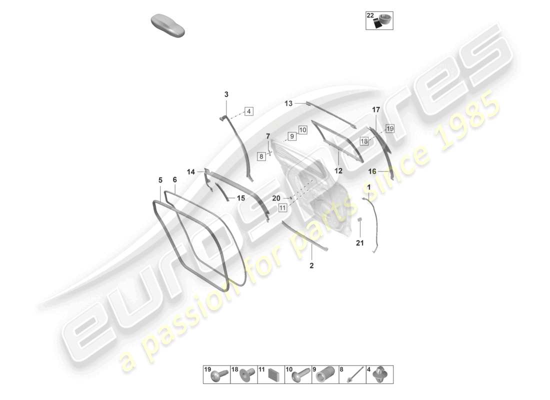 porsche 2021 (panamera 971-2) joint de porte arrière guide de fenêtre accessoires schéma des pièces