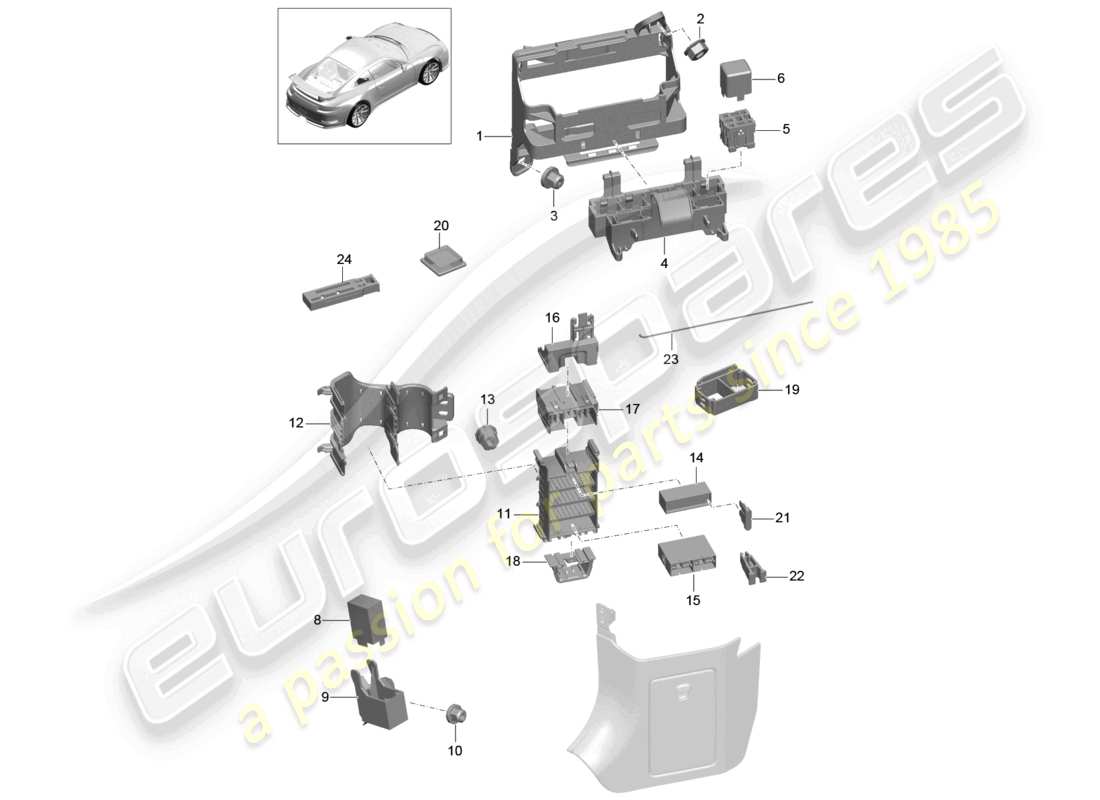 porsche 2021 (991-2 r/gt3/rs) schéma des pièces du tableau de bord du système électrique central