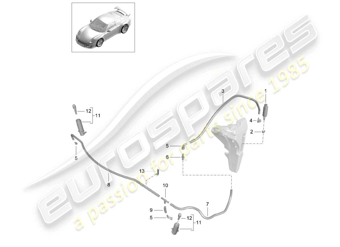 porsche 2021 (991-2 r/gt3/rs) système de rondelle de phares schéma des pièces