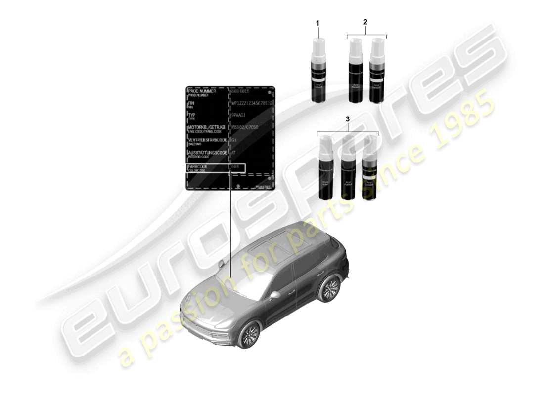 porsche 2024 (cayenne e3 9ya/9yb) schéma des pièces de l'applicateur de retouche de peinture