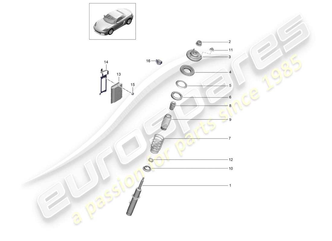 porsche 2022 (718 boxster) diagramme des pièces des amortisseurs de suspension