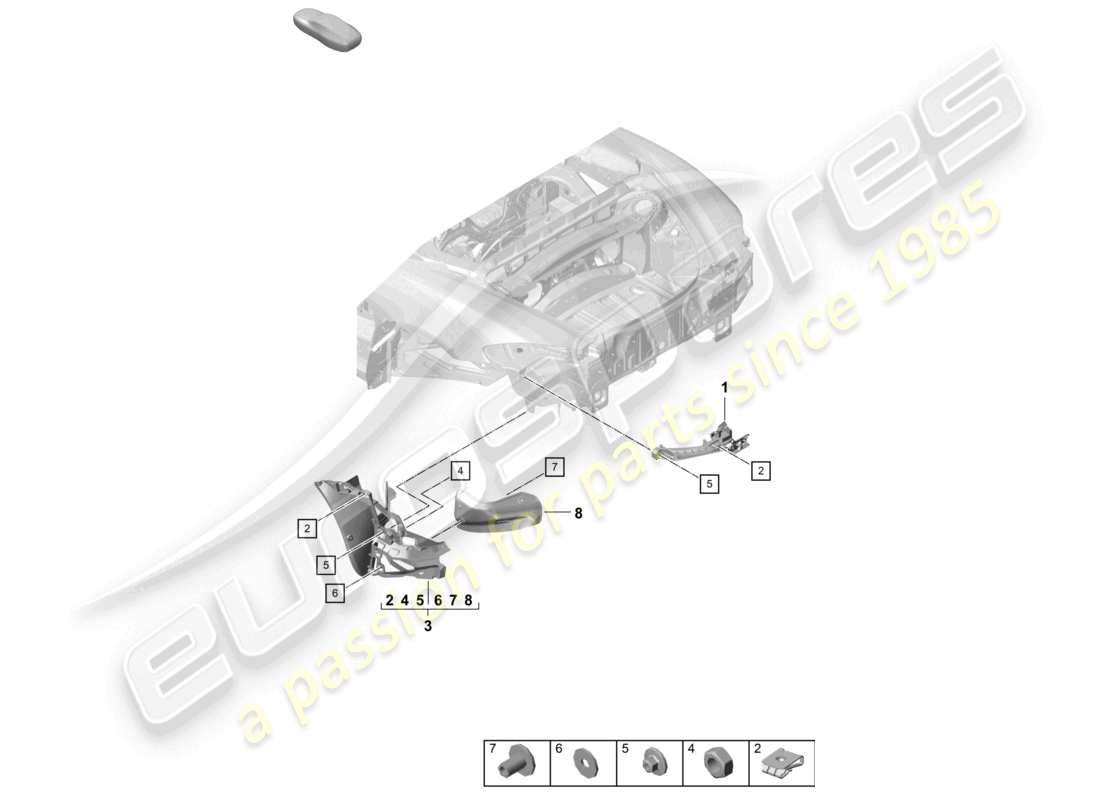 porsche 2024 (718 boxster spyder) schéma des pièces de fixation du pare-chocs arrière