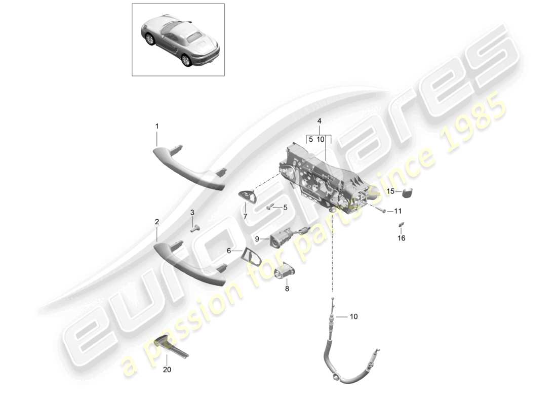 porsche 2024 (718 boxster) poignée de porte, schéma des pièces extérieures