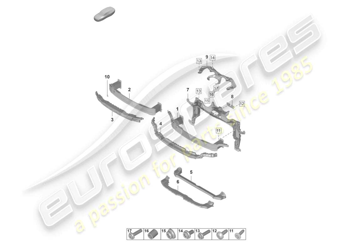 porsche 2022 (panamera 971-2) schéma des pièces du support de pare-chocs avant et du support de montage