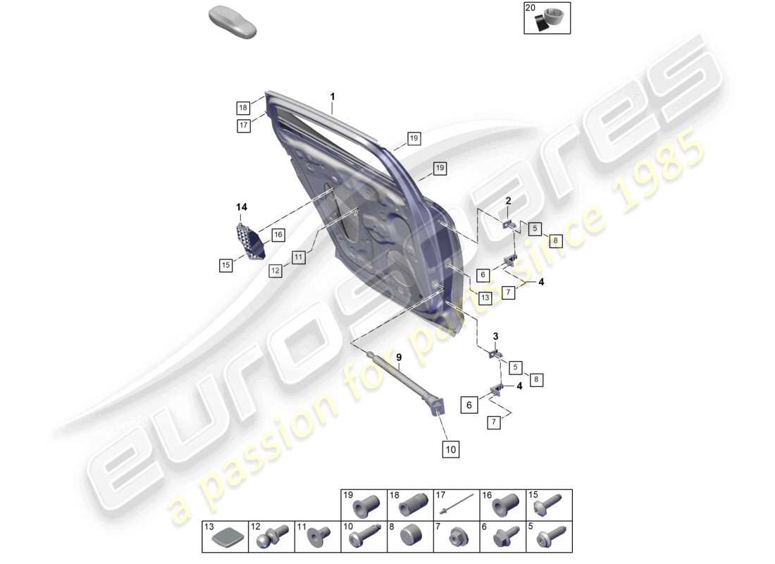 porsche 2024 (panamera 976) schéma des pièces de la coque de porte arrière