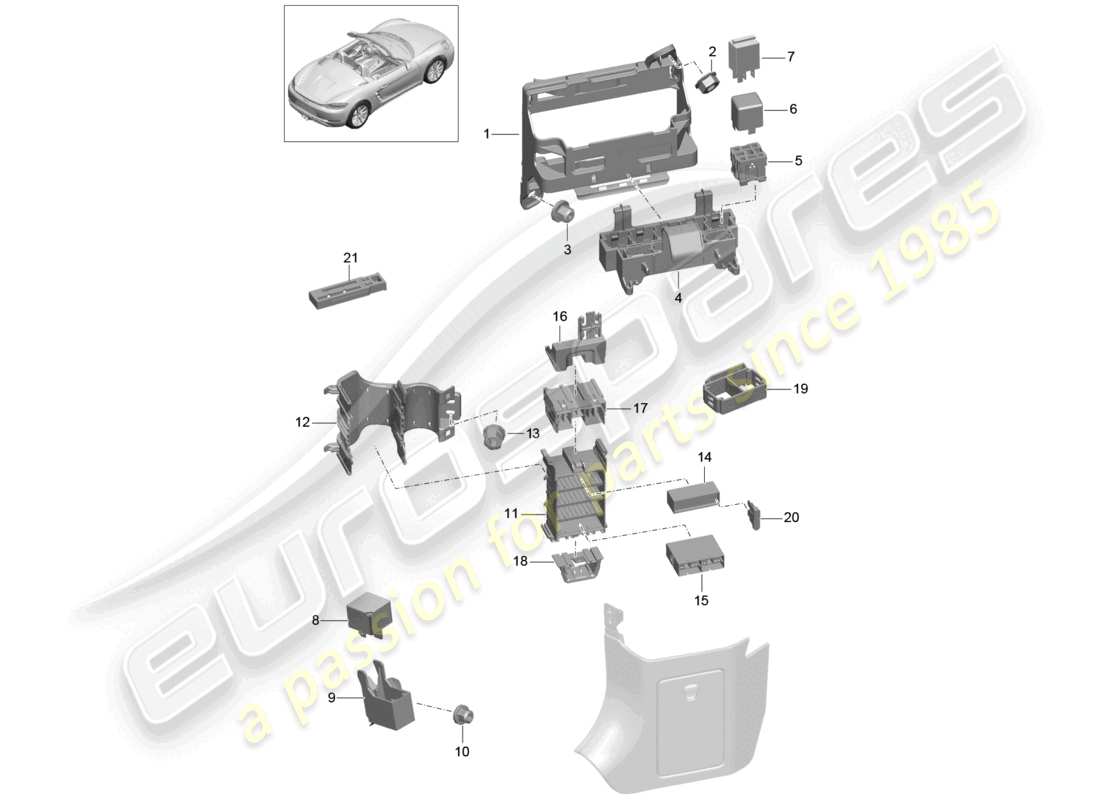 porsche 2025 (718 boxster) schéma des pièces du tableau de bord du système électrique central