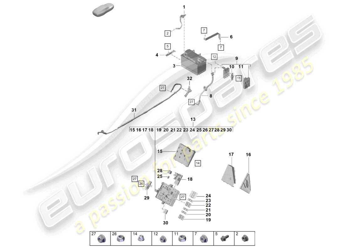 porsche 2024 (718 boxster spyder) schéma des pièces du distributeur de potentiel de batterie