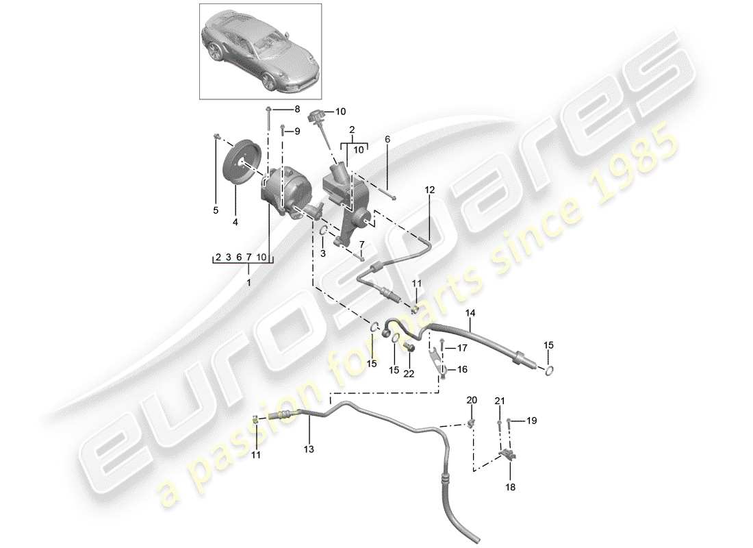 porsche 2018 (991-2 turbo) ligne hydraulique schéma des pièces