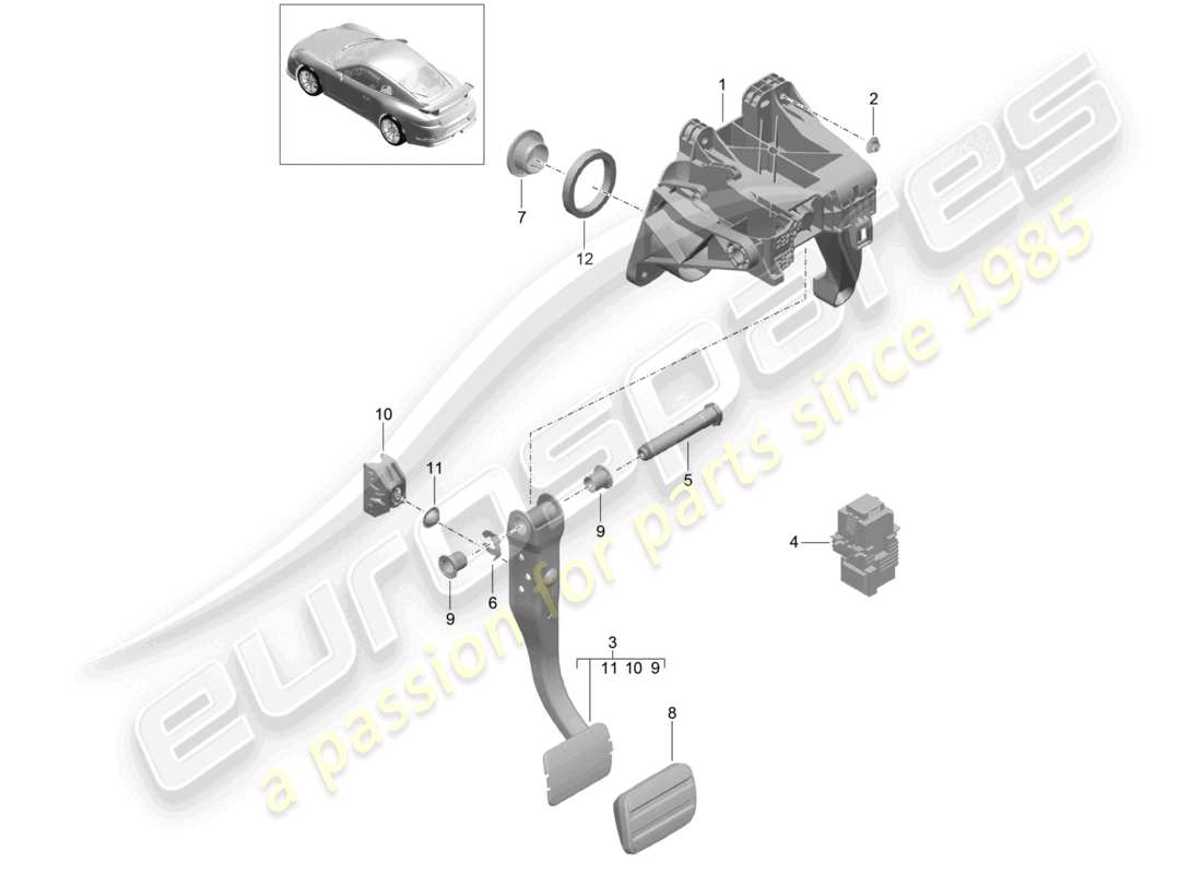 porsche 2021 (991-2 r/gt3/rs) mécanisme de levier de frein et d'accélération d >>- mj 2017 schéma des pièces