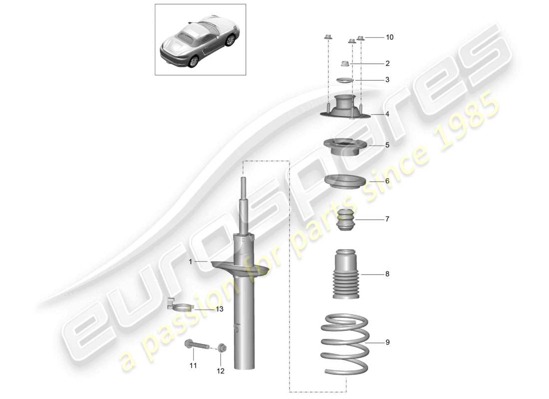 porsche 2023 (718 boxster) diagramme des pièces des amortisseurs et des ressorts hélicoïdaux