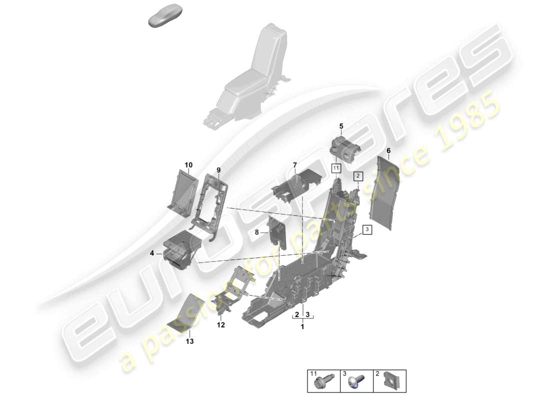 porsche 2025 (panamera 976) schéma des pièces commerciales arrière de la console centrale