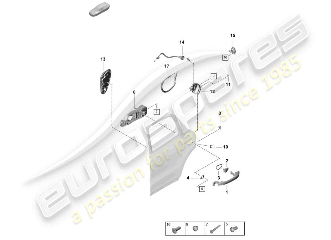 porsche 2026 (cayenne e3 pa) poignée de porte, serrure de porte extérieure arrière schéma des pièces