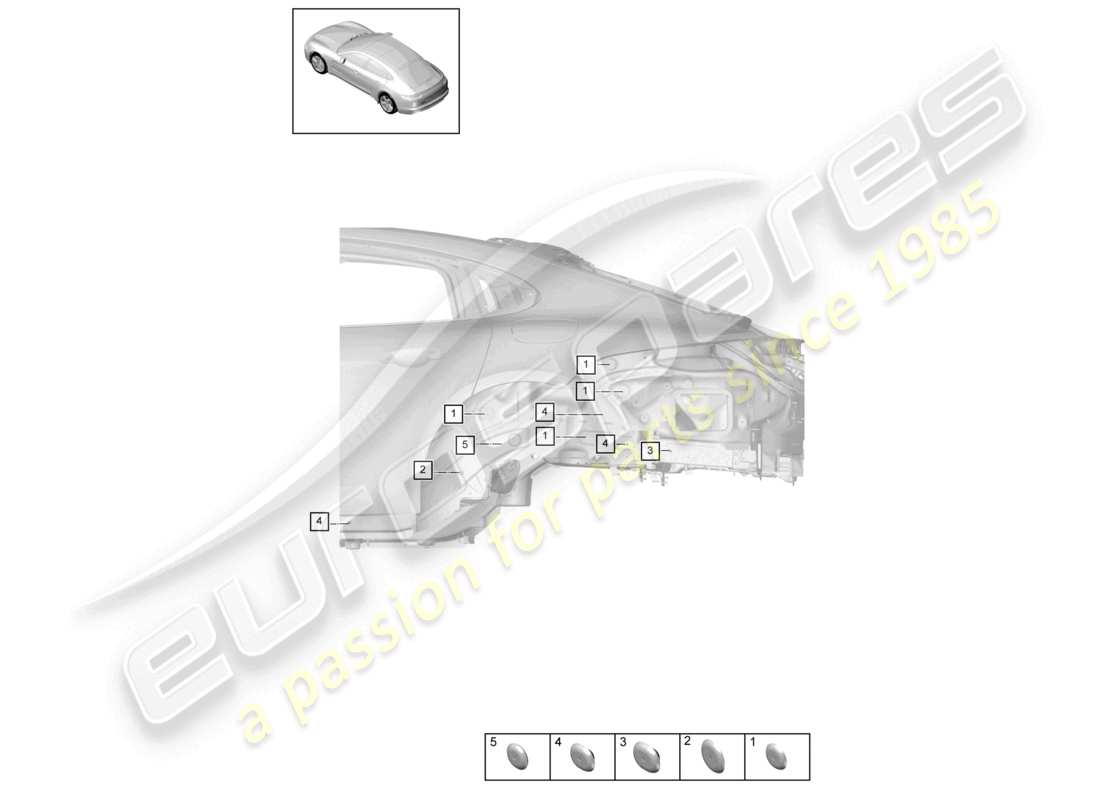 porsche 2024 (panamera 976) schéma des pièces de l'extrémité arrière latérale des bouchons
