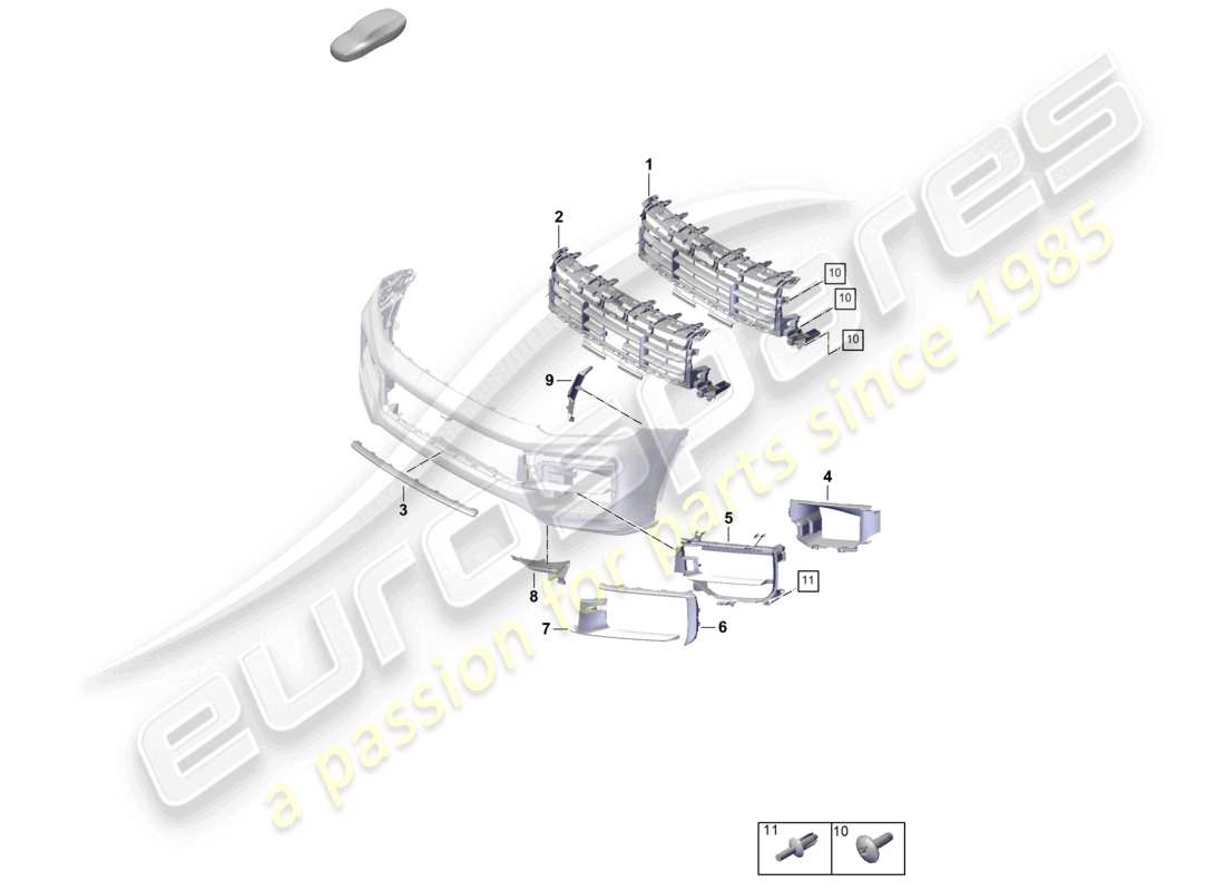 porsche 2025 (cayenne e3 pa) pare-chocs turbo pièces individuelles grille de guidage d'air schéma des pièces