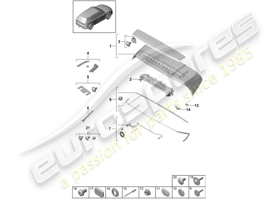 porsche 2024 (cayenne e3 9ya/9yb) schéma des pièces du turbo du spoiler arrière