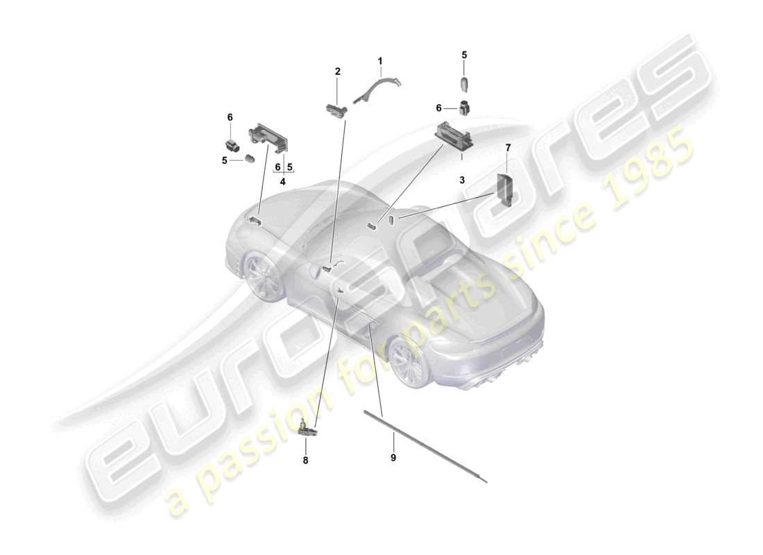 porsche 2026 (718 boxster spyder) éclairage intérieur témoin d'avertissement de porte fussraumleuchte lampe de coffre à bagages éclairage de boîte à gants lumière rétroviseur extérieur schéma des pièces