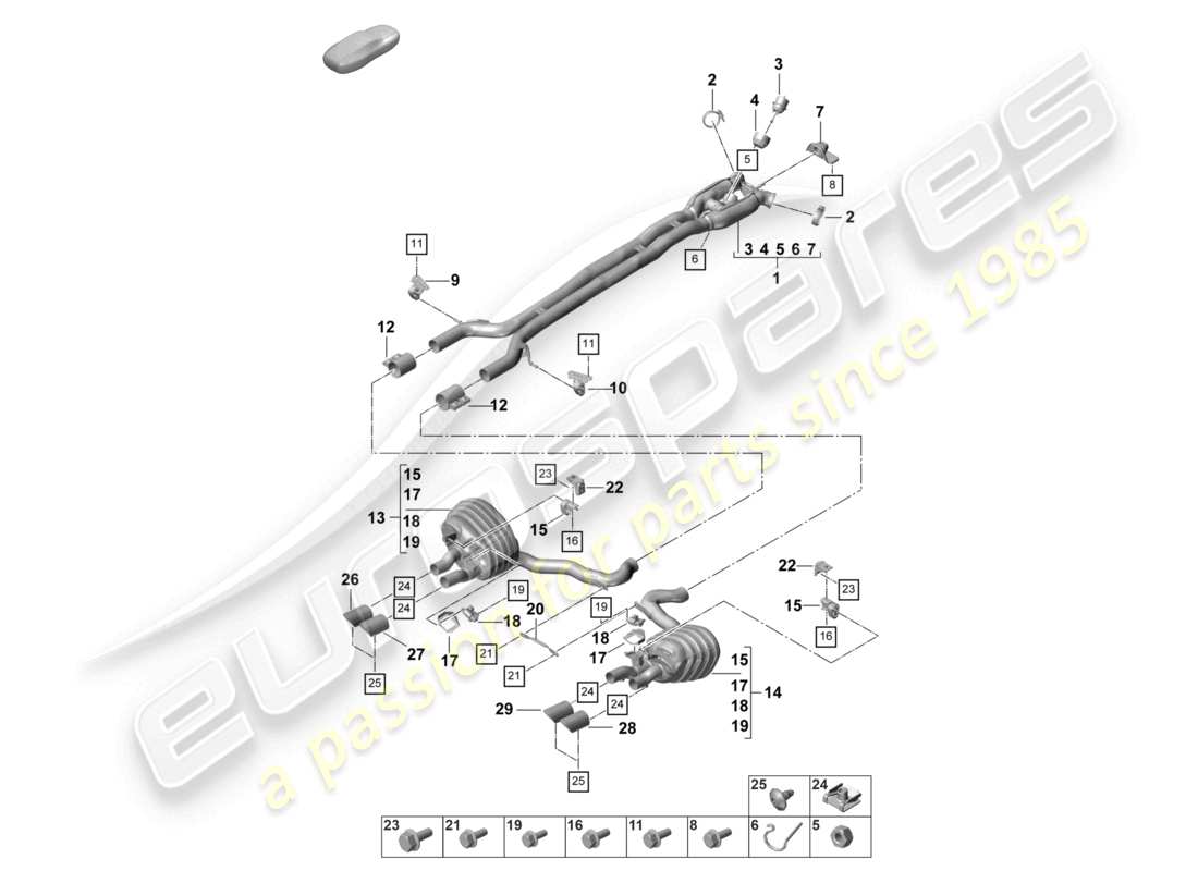 porsche 2021 (panamera 971-2) système d'échappement version sport silencieux avant silencieux arrière tuyau d'échappement diagramme des pièces