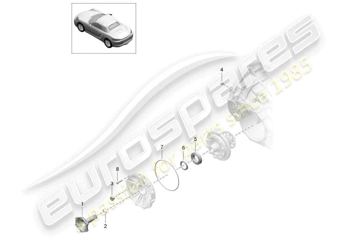 porsche 2022 (718 boxster) boîte de vitesses manuelle pièces détachées différentiel à glissement limité bride d'entraînement schéma des pièces