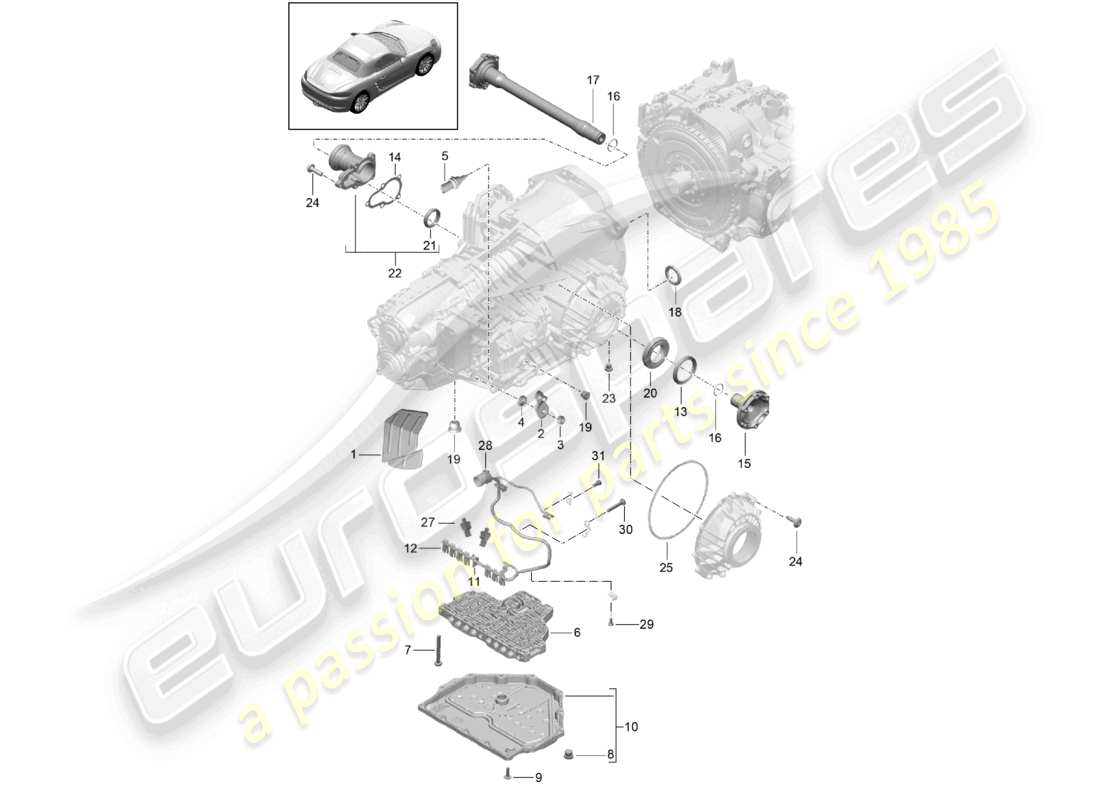 porsche 2022 (718 boxster) - pdk - pièces détachées de la boîte de vitesses schéma des pièces