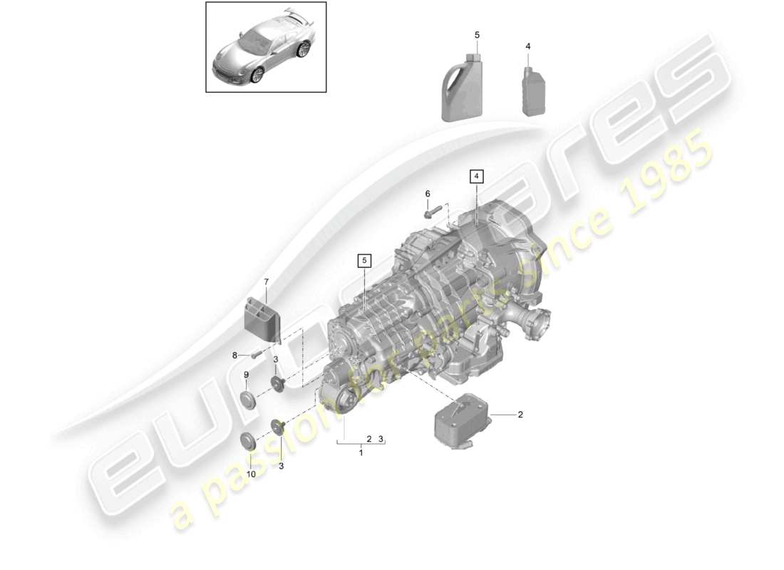 porsche 2021 (991-2 r/gt3/rs) - pdk - schéma des pièces de la boîte de vitesses