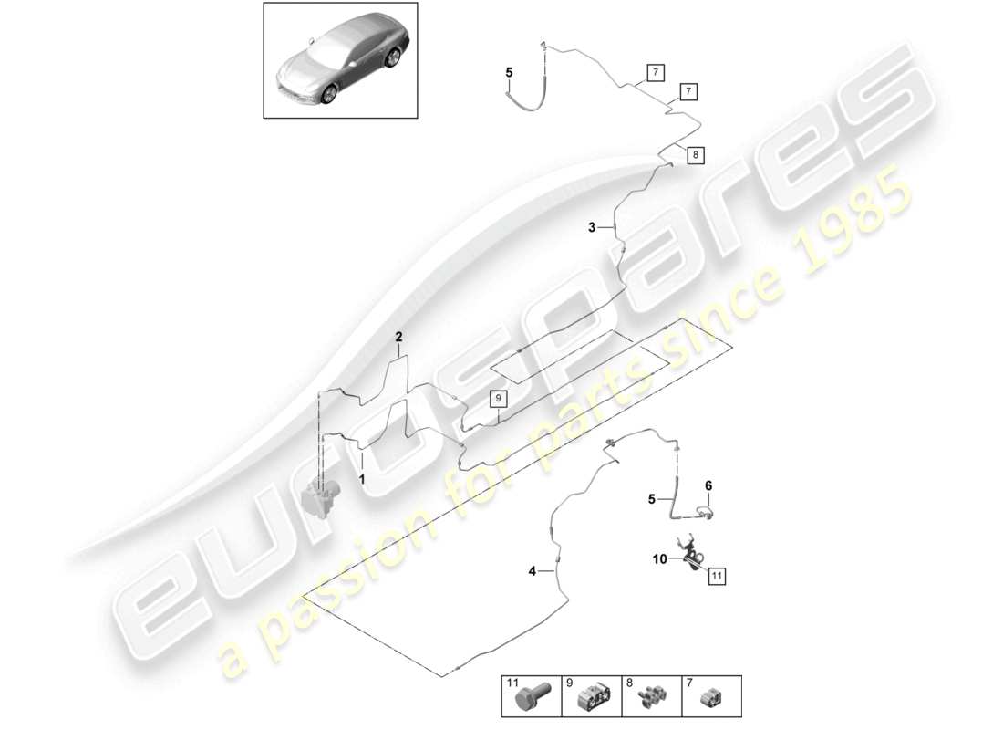 porsche 2021 (panamera 971-1) conduite de frein sous la carrosserie et essieu arrière schéma des pièces