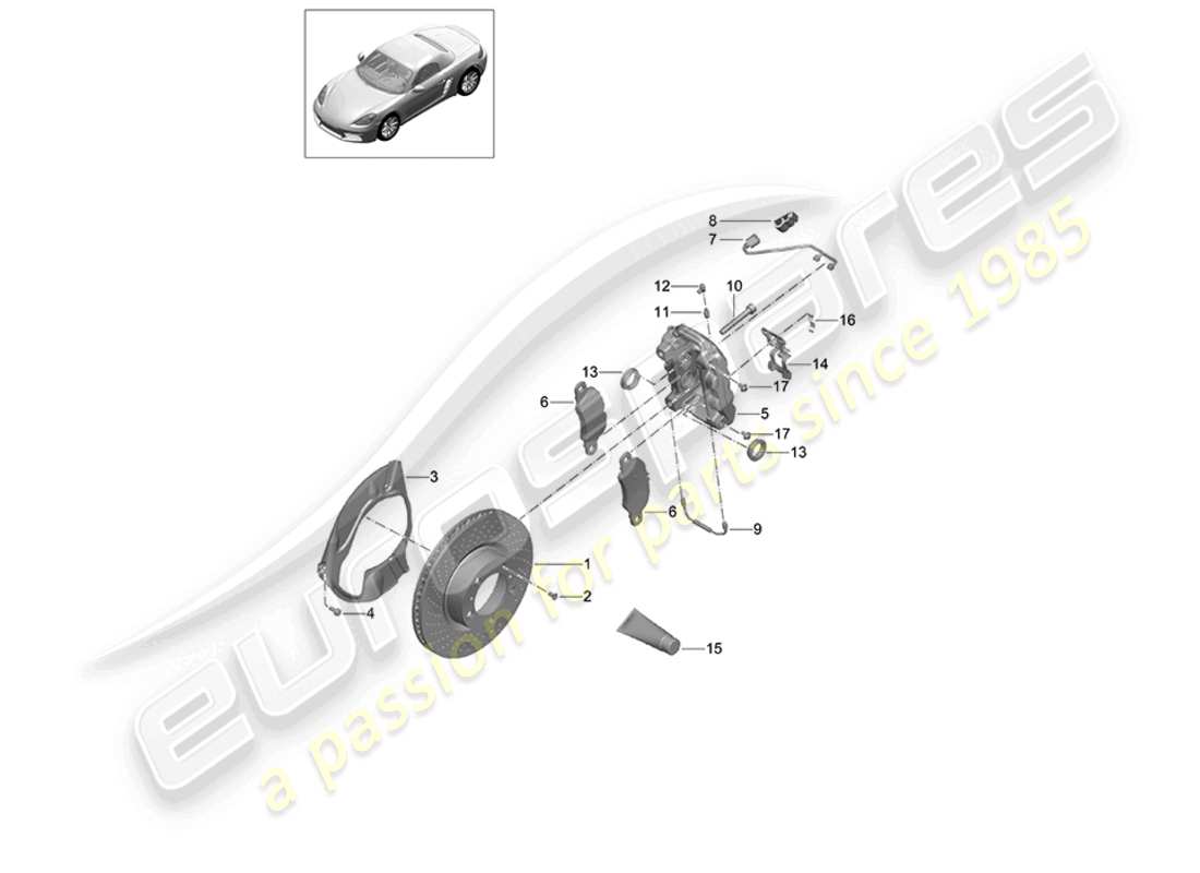 porsche 2021 (718 boxster) schéma des pièces de l'essieu avant du frein à disque