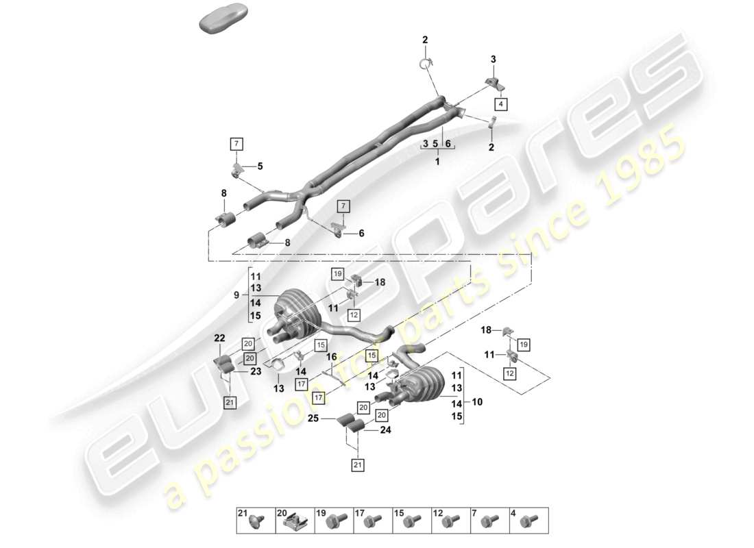 porsche 2021 (panamera 971-2) système d'échappement version sport silencieux avant silencieux arrière tuyau d'échappement diagramme des pièces