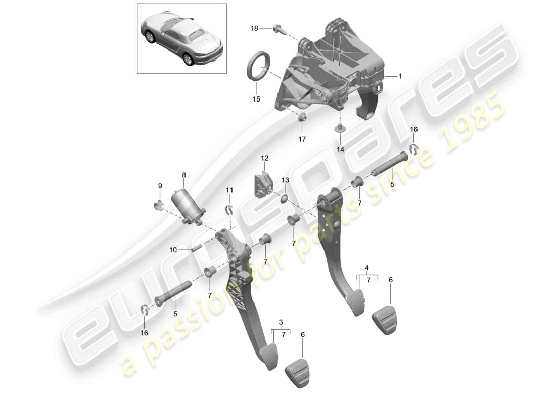 porsche 2021 (718 boxster) schéma des pièces du groupe de pédales de frein et d'embrayage